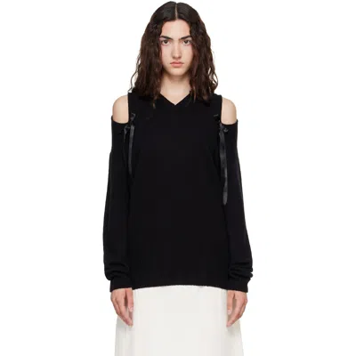 Simone Rocha Black Relaxed Cashmere Slash V-neck Bow Sweater In Black/black