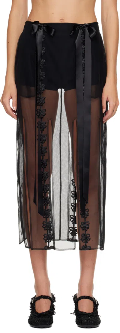 Simone Rocha Black Ribbon Daisy Chain Multi Slit Maxi Skirt