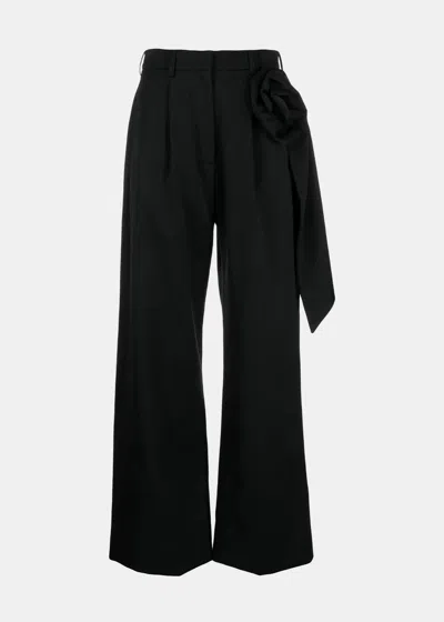 Simone Rocha Floral-appliquéd Wide-leg Woven Trousers In Black
