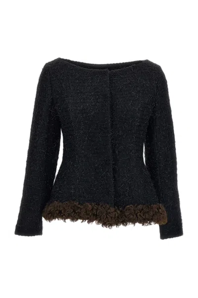 SIMONE ROCHA BLACK ROUND SCULPT TWEED JACKET