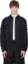 Simone Rocha Ruffle Shoulder Patch Tunic Shirt In Black