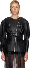 Simone Rocha Black Sculpted Belt Detail & Back Bow Leather Biker Jacket In Black