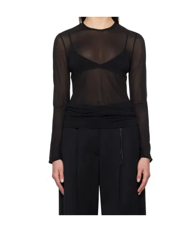 SIMONE ROCHA BLACK SHEER FITTED BALLET MESH T-SHIRT