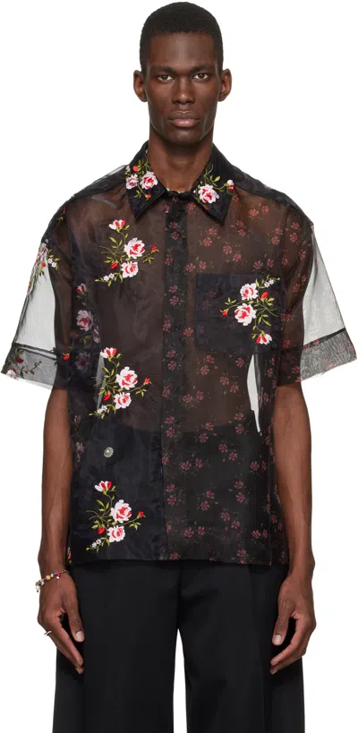 Simone Rocha Black Sheer Patchwork Boxy Shirt