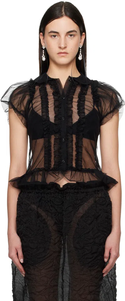 Simone Rocha Black Sheer Puff Sleeve Multi Ruffle Frill Shirt