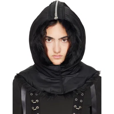 Simone Rocha Black Split Faux Fur Zip Hood In Black/black
