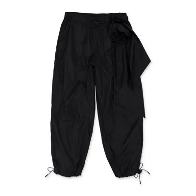 Simone Rocha Black Tech Nylon With Ankle Gathering And Pressed Rose Track Trousers