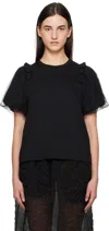Simone Rocha Black Tulle Overlay Puff Sleeve Frill T-shirt In Black