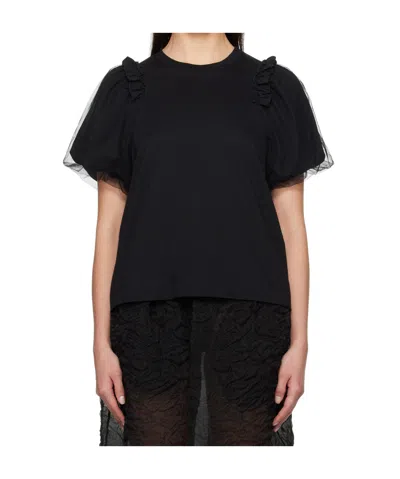 SIMONE ROCHA BLACK TULLE OVERLAY PUFF SLEEVE FRILL T-SHIRT