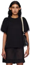 Simone Rocha Black Tulle Overlay Puff Sleeve T-shirt In Black