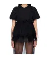 Simone Rocha Black Tulle Overlay Puff Sleeve Tutu Hem T-shirt In Black