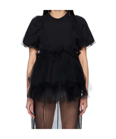 SIMONE ROCHA BLACK TULLE OVERLAY PUFF SLEEVE TUTU HEM T-SHIRT