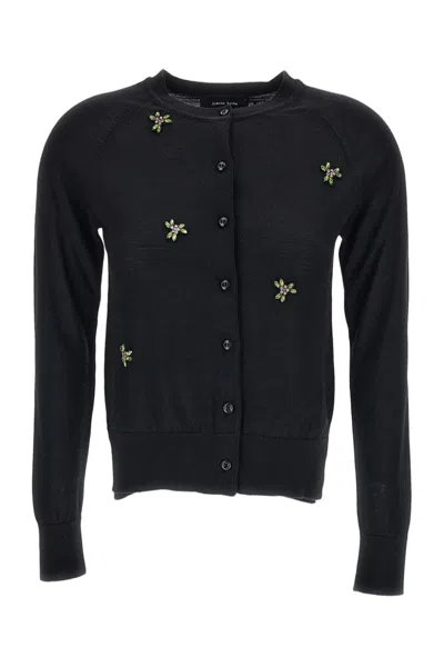 Simone Rocha Black Turbo Crystal Embellished Merino Silk Cardigan