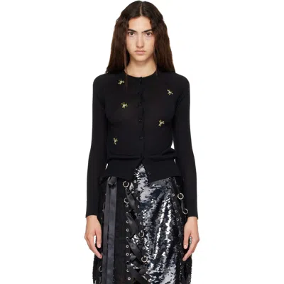 Simone Rocha Black Turbo Embellished Classic Merino Silk Cardigan