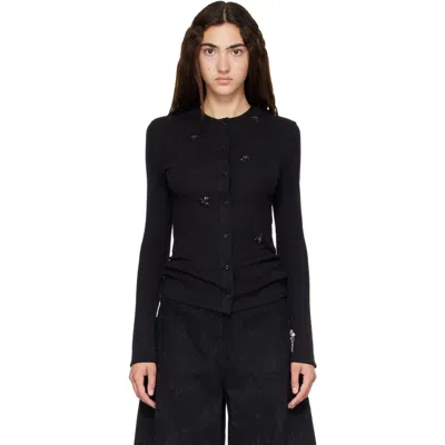 Simone Rocha Black Turbo Embellished Pointelle Cardigan