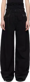 Simone Rocha Turbo Crystal Embellished Wide Leg Puddle Carpenter Jeans In Black/jet