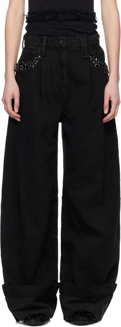 SIMONE ROCHA BLACK TURBO EMBELLISHED PUDDLE JEANS