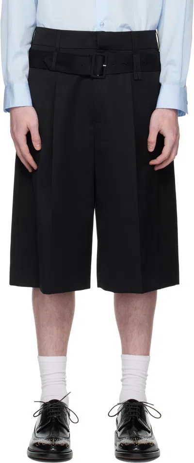 SIMONE ROCHA BLACK WIDE LEG MULTI BELT LOOP SHORTS