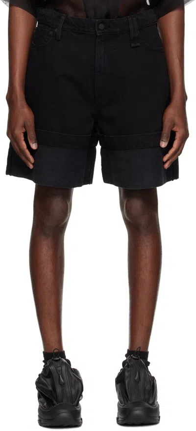 Simone Rocha Black Wide Leg Puddle Denim Shorts In Black/jet