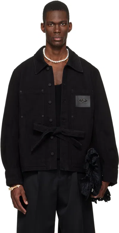 Simone Rocha Black Workwear Bow Denim Jacket