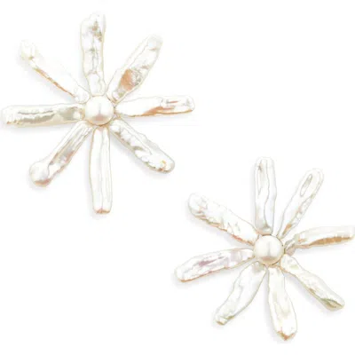 Simone Rocha Blooming Flower Baroque Pearl Earrings In White
