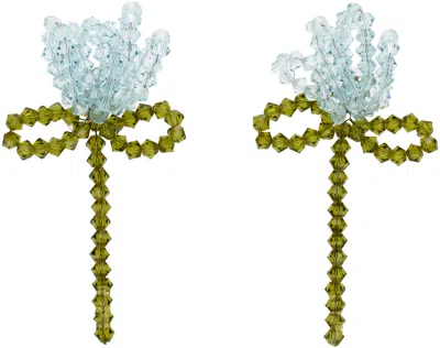 Simone Rocha Blue & Khaki Cluster Flower Earrings In Multi