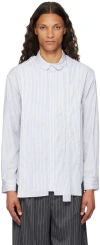 Simone Rocha Blue & White Beaded Inverted Seam Shirt In Blue/white/pearl