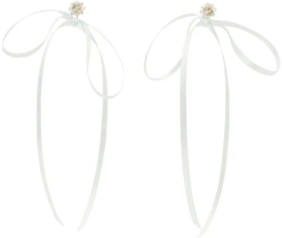 Simone Rocha Blue Bow Ribbon Stud Earrings In Duck Egg/duck Egg