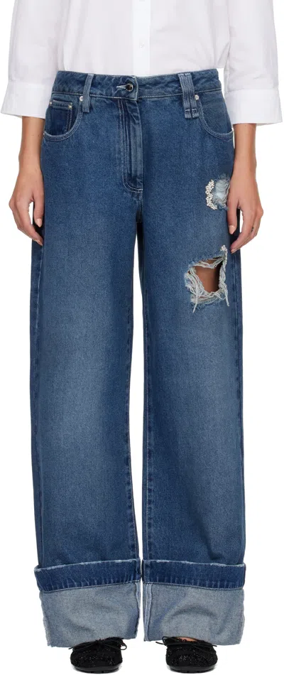 Simone Rocha Blue Embellished Straight Leg Jeans
