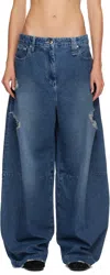Simone Rocha Blue Embellished Wide Leg Puddle Jeans In Blue