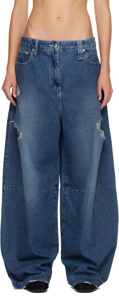 Simone Rocha Blue Embellished Wide Leg Puddle Jeans