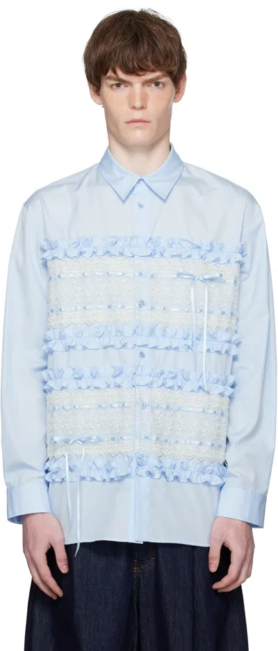 Simone Rocha Blue Lace Ribbon Trim Easy Shirt