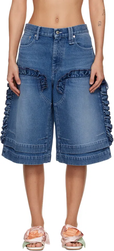 Simone Rocha Blue Ruffle Frill Denim Board Shorts