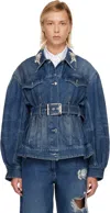 Simone Rocha Blue Turbo Embellished Sculpted Belt Detail Denim Jacket In Blue