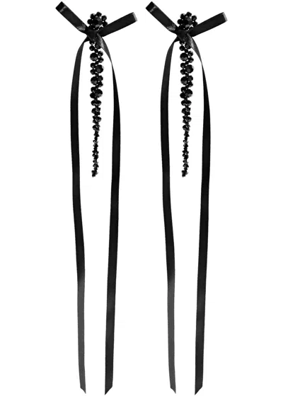 Simone Rocha Bow Beaded Drop Earrings In Black