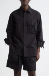 Simone Rocha Bow-detailed Waxed Cotton-blend Poplin Shirt In Charcoal