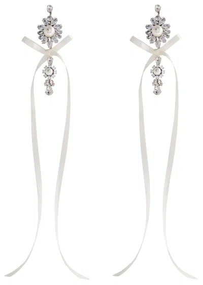 Simone Rocha Bow Crystal-embellished Drop Earrings In Pearl