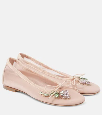 SIMONE ROCHA BOW-DETAIL EMBELLISHED BALLET FLATS