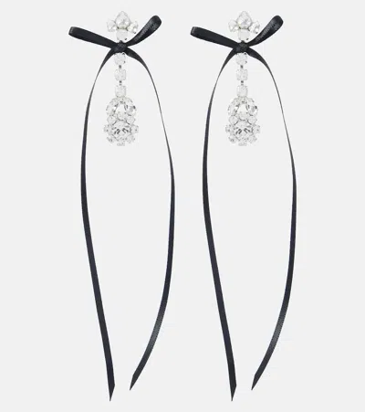Simone Rocha Bow-detail Embellished Drop Earrings In Black