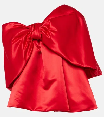 Simone Rocha Bow-detail Off-shoulder Satin Top In Red