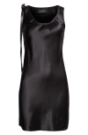 Simone Rocha Bow Detail Scoop Neck Silk Satin Minidress In Black