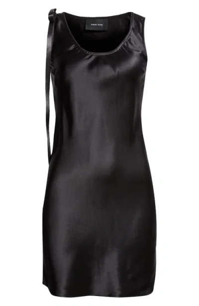 Simone Rocha Bow Detail Scoop Neck Silk Satin Minidress In Black