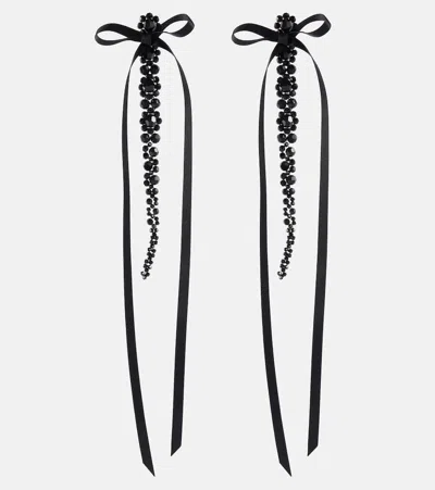 Simone Rocha Bow-embellished Crystal Drop Earrings In Black