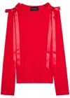 Simone Rocha Bow-embellished Satin-trimmed Lyocell-jersey Top In Red