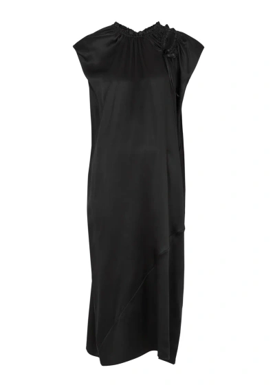 Simone Rocha Bow-embellished Silk-satin Midi Dress In Black