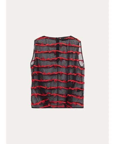 Simone Rocha Bow Embroidered Tulle Boxy Smock Top In Brown