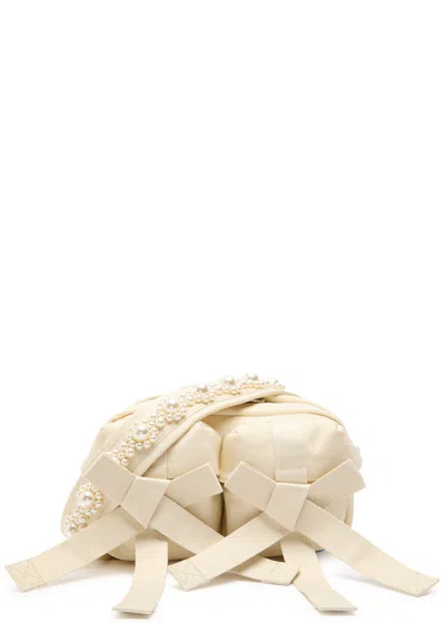 Simone Rocha Bow Faux Pearl-embellished Nylon Cross-body Bag In Stone