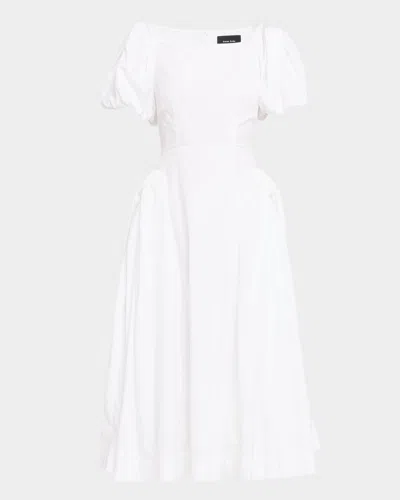 SIMONE ROCHA BOW PUFF-SLEEVE FIT-&-FLARE MIDI DRESS