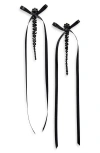 Simone Rocha Slim Bow Ribbon Drip Earrings In Jet/black