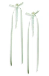 Simone Rocha Bow Ribbon Beaded Drop Earrings In Mint/mint